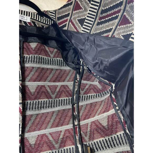 Tahari ASL Geometric Tribal Printed Black Red Tan Open Blazer Jacket Womens 10 - Picture 8 of 16